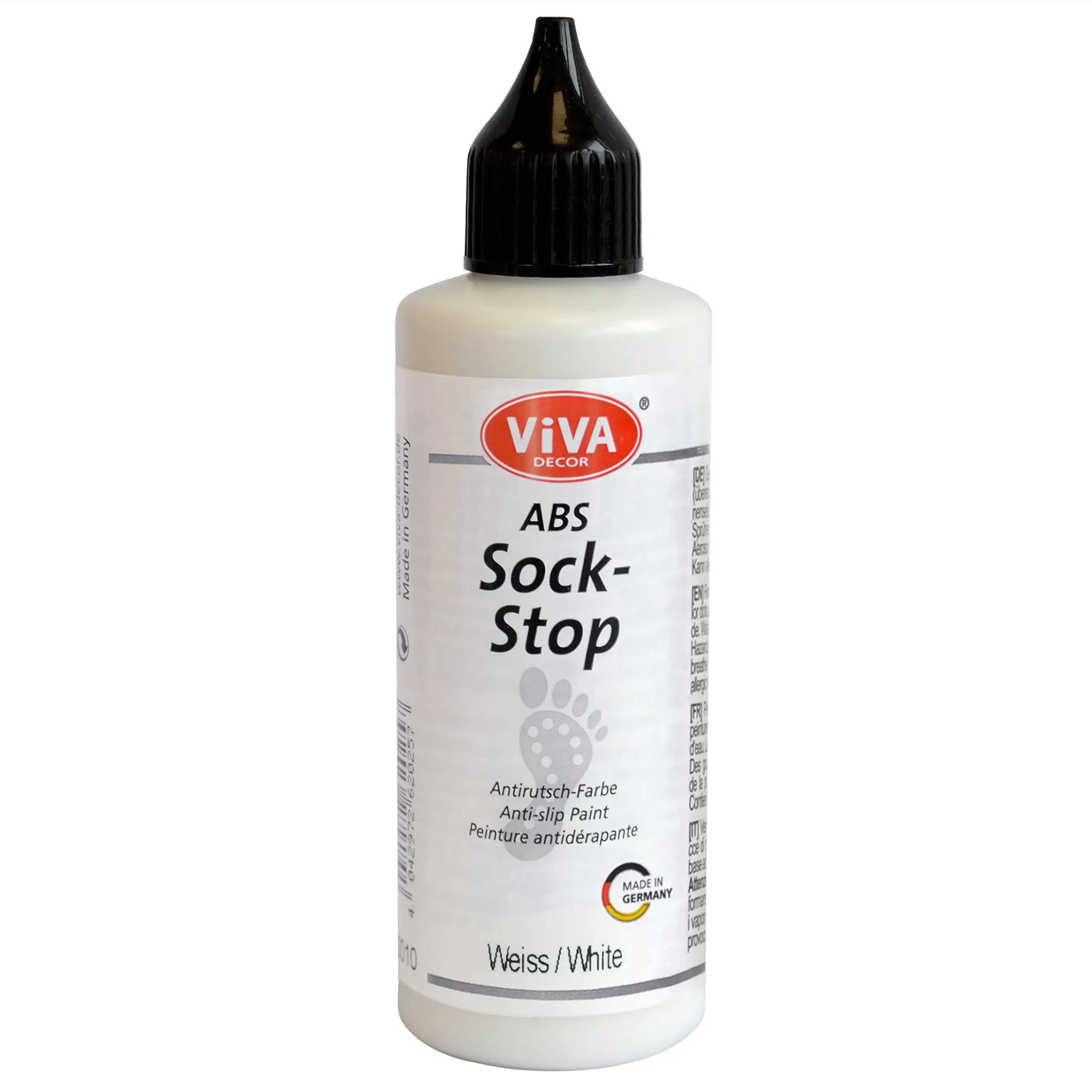 Viva Decor ABS Sock Stop (2.77 Fl oz, White) - Fabric Paint for Non-Slip Socks, Bath Mats & More - Latex-Free, Water-Based, Washable - For Grip Socks DIY