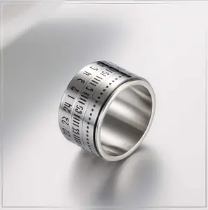Turning time ring silver rotating Arabic numeral index finger ring, optional size for daily wear