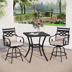 Phivilla Outdoor Swivel Bar Stools，Patio Counter Height Bar Chairs with Back and Armrest，Metal,Black