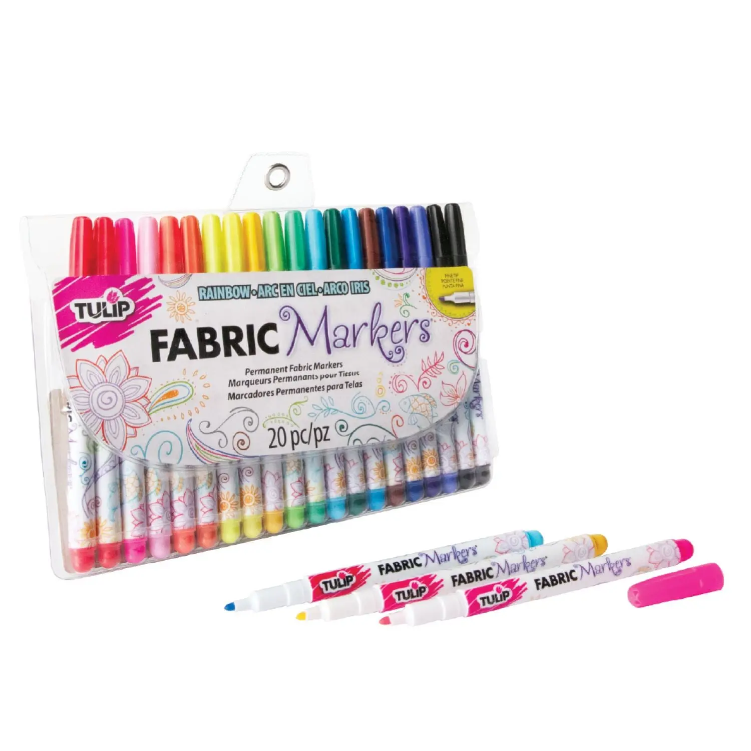 Tulip Fine-Point Permanent Fabric Markers, 20-Pack Multicolor Color Marker Set, Non-Toxic Office Stationery for Fabric Craft Marking, Permanent Marker