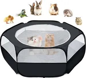 Small Animal Playpen,Pet , Rabbit Playpen Cat with Cover Top Guinea Pig Toys Playpen for Hamster/Ferret/Bunny/Kitten/Chick Brooder Box Cage Tent, Indoor Outdoor Waterproof Black