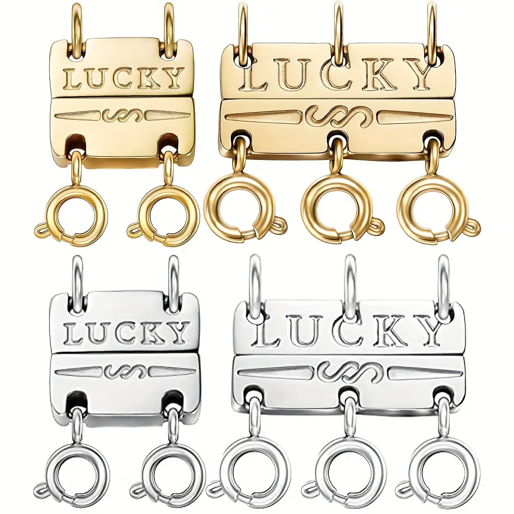 4-Pack Necklace Separator Clasps, Gold & Silver Tone Bar Style Magnetic Connectors for Creating Lucky, Tangle-Free Layered Looks, 4Pcs, Jewelry Making