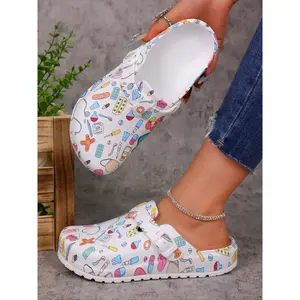 Women's Fashion Cartoon Print Slip-On Shoes, Lightweight Eva Sole, Adjustable Buckle, Closed Toe Design, Perfect for Beach & GardenRAIMENTRY
