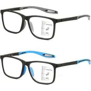 2 Pack Upgraded Unbreakable Multifocus Progressive Reading Glasses Men Women - Sports Style TR90 Anti UV/Eyestrain/Blue, Light Multifocal Readers Spring Hinge Near-Workspace Eyewear, 2.5x