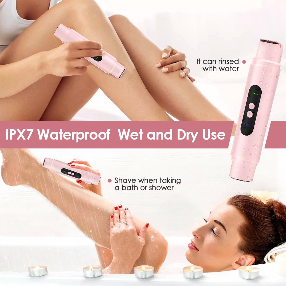 Women's 2-in-1 Dual-Head Electric Shaver Trimmer Hair Remover - Rechargeable Painless Device with IPX7 Waterproof Detachable Stainless Steel & Ceramic Heads, Wet Dry Portable PC Charger Compatible for Face, Bikini Area Women's 2-in-1 Dual-Head Electric Shaver Trimmer Hair Remover - Rechargeable Painless Device with IPX7 Waterproof Detachable Stainless Steel & Ceramic Heads, Wet Dry Portable PC Charger Compatible for Face, Bikini Area