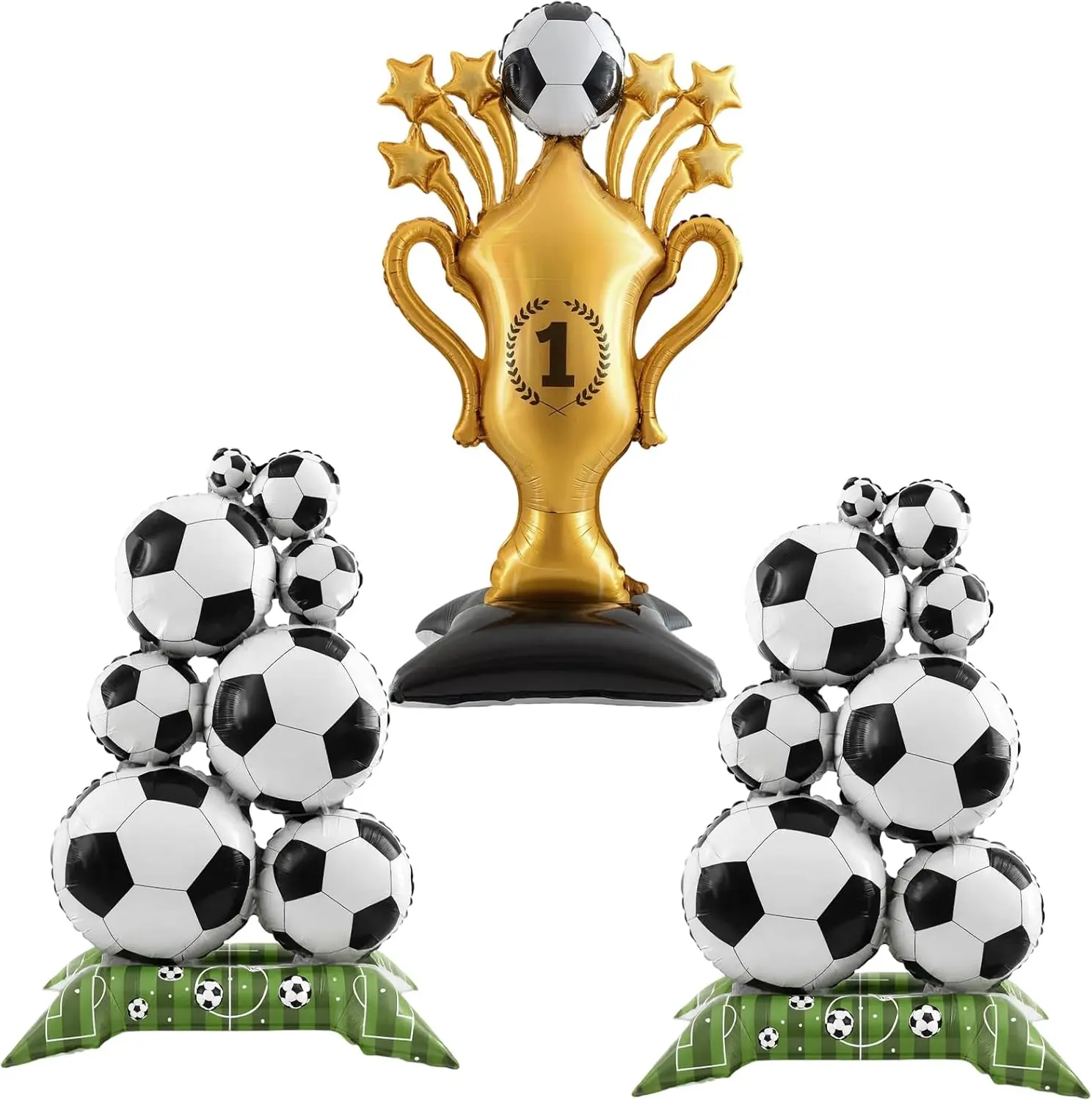 3Pcs Self-Sealing Aluminum Foil Soccer Party Balloon Set - 59in Standing Ball, Champion Trophy Balloon Decor for Soccer Team Celebrations, Birthday Theme Supplies