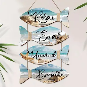 Summer Ocean Themed Wall Decor, 4 Counts/set Wooden Wall Art, Beach Decor, Wall Decor for Home Living Room Bedroom, Room Decor, Home Decor, Hanging