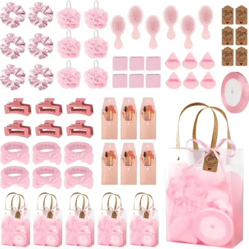 6SET  Baby Shower Prizes for Winners Gifts Shower Favors Including Headband Hair Brush Compact Mirror Bath Sponges Powder Puff Hair Tie Claw Makeup Brushes creative party gift