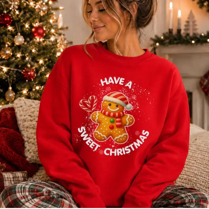 Gingerbread Christmas Sweatshirt, Cute Holiday Crewneck with Festive Cookie Graphic