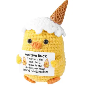 Christmas Thank You Gifts for Coworkers - Positive Duck Crochet Cute Duck Design with Card - Employee Appreciation Gifts, Group Team Stocking Stuffers for Employees Friends, Office Desk Accessories Decor