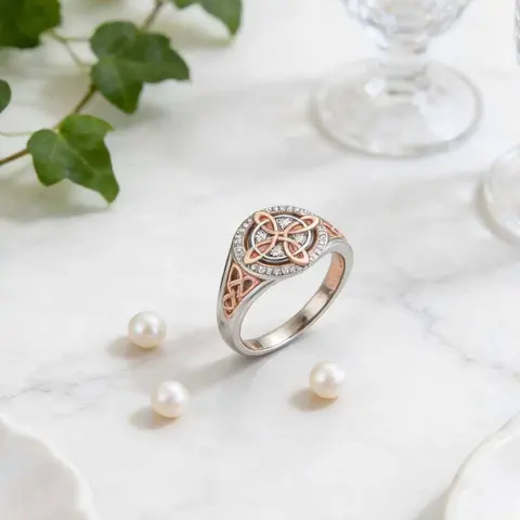 Rose Gold Plated Witch’s Knot Ring - Cubic Zirconia Celtic Knot Witchy Rings for Female, Glittering Jewelry, Dual Light Accents, Witchcraft Aesthetic Accessory, Mother's Day Gift for Her