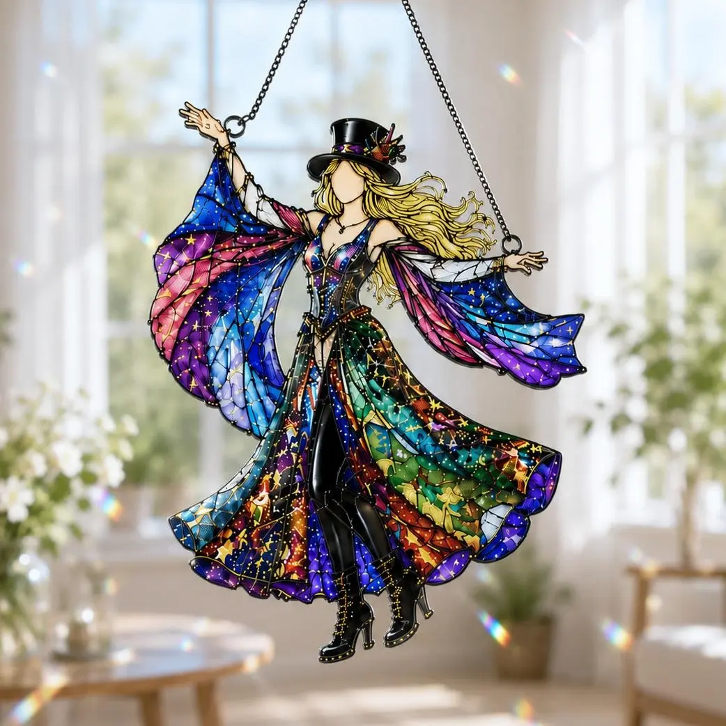 Stained Glass Witch Suncatcher Window Hanging, Crystal Sun Catcher, Boho Window Decor, Halloween Decoration, Handmade Home Decor, Witch Gift, Gothic Decor, Cottagecore Ornament, Sunlight Prism Hanging Art