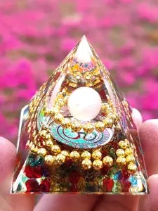 Crystal Ball Crushed Stone Pyramid Resin Ornament, Fortune-Attracting and Blessing-Inviting Home Decor, Unique Handmade Craft