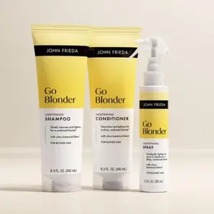 John Frieda Haircare Go Blonder Bundle, Shampoo, Conditioner, & Lightening Spray for Blondes, Brighter & Lighter Up to 2 Shades