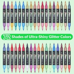 24/48/72/96 Color Dual Tip Glitter Markers, Metal Glitter Fine Point Watercolor Pens, Glitter Metallic Marker, Ideal for Crafts, Greeting Cards, Birthday Cards, Mugs, Wood Decorations, Sketching, Professional Art Use