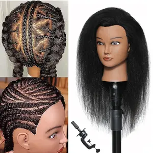 14inch Mannequin Head with 100% Real Hair for Hairdresser Practice Styling Brading Training Cosmetology with Free Clamp Holder