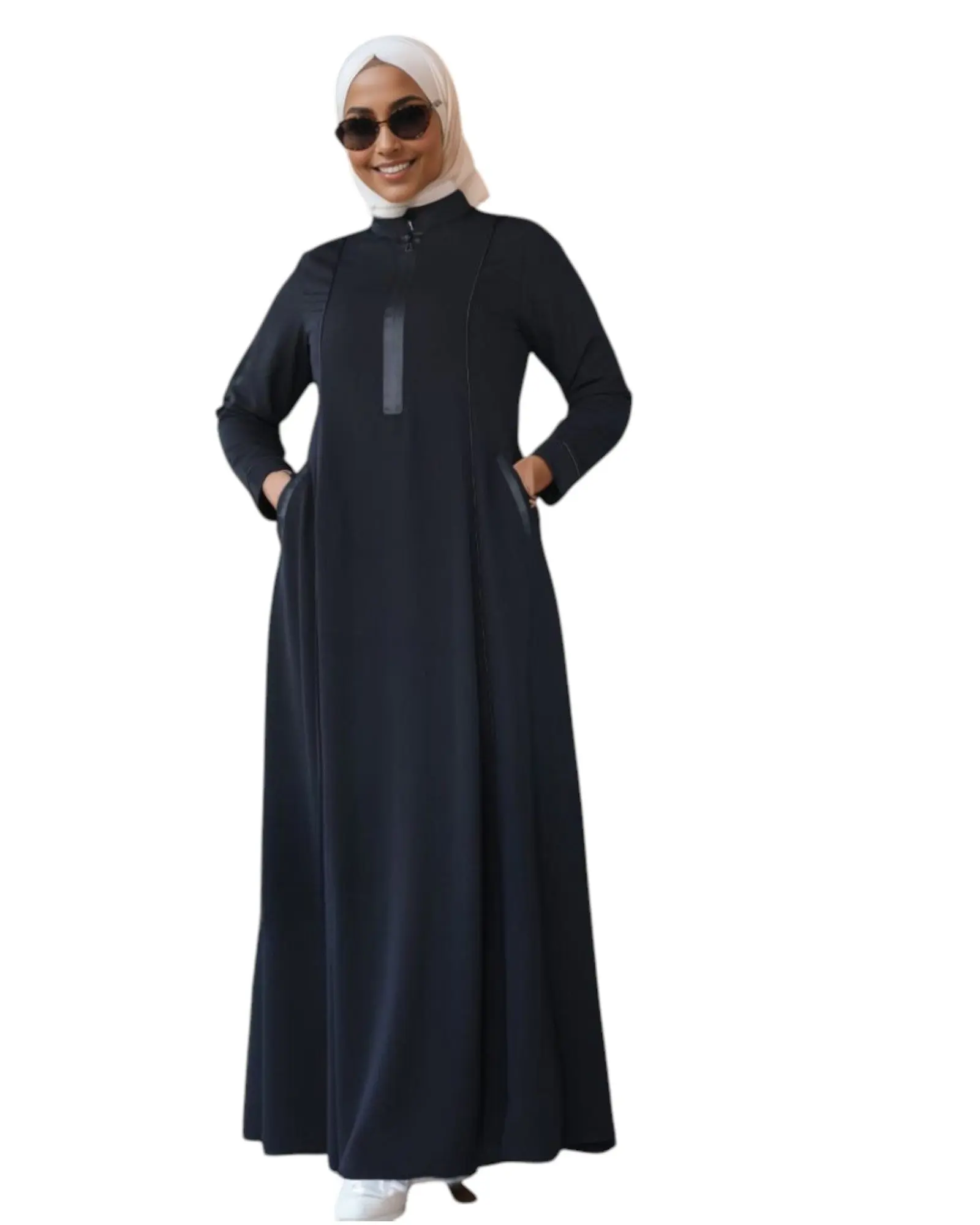 Amani Grace Abaya Classic Black Premium Crepe Front Zip Detail Long Sleeves Side Pockets Modest Everyday Wear Elegant