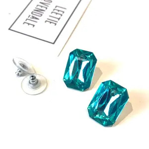 Teal Faceted Rectangle Shine-On Stud Earrings