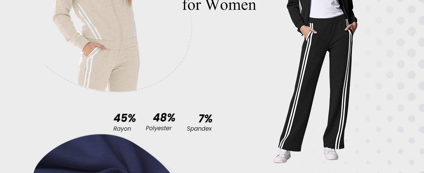 Casly Lamiit Women's 2 Piece Outfits Zip Up Sweatshirt Contrast Striped Wide Leg Sweatpants Suits Jogger Travel Matching Set Womenswear Long Sleeve Casual Clothes