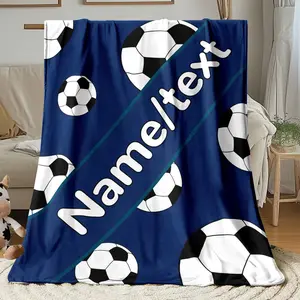 Custom Name Soccer-Themed Flannel Blanket Soft Lightweight Throw with Personalized Name Text for Sports Fans