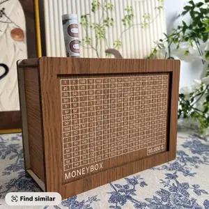 Wooden Money storage jar Money Bank, Countdown Money Saving Box with 10000 Dollars Target, Money storage jar with Money Target and Numbers to Check for Boys Girls (10000 USD)