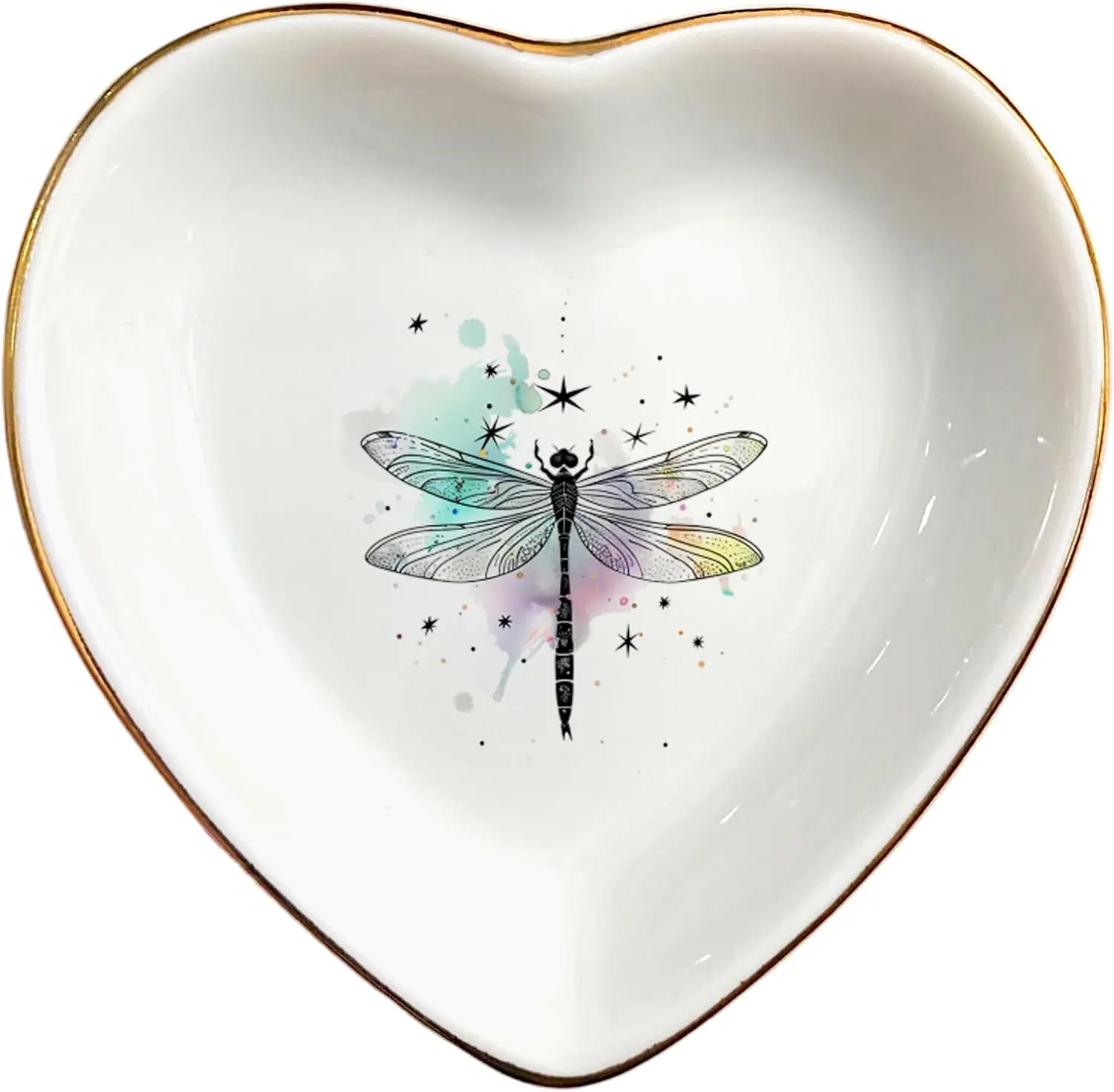 Cute Nature Animal Ceramic Ring Dish, Heart White Jewelry Dish,Trinket Tray, Birthday, Wedding, Christmas Gift for Animal Lover, Mom, Daughters, Sisters, Friends - Dragonfly