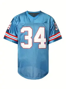 【plus Size】 Letter & Number Patched V Neck Short Sleeve Football Jersey, Men's Striped Trim Breathable Soccer Uniform, Loose V Neck Classic Retro Mesh Pullover Sports Top