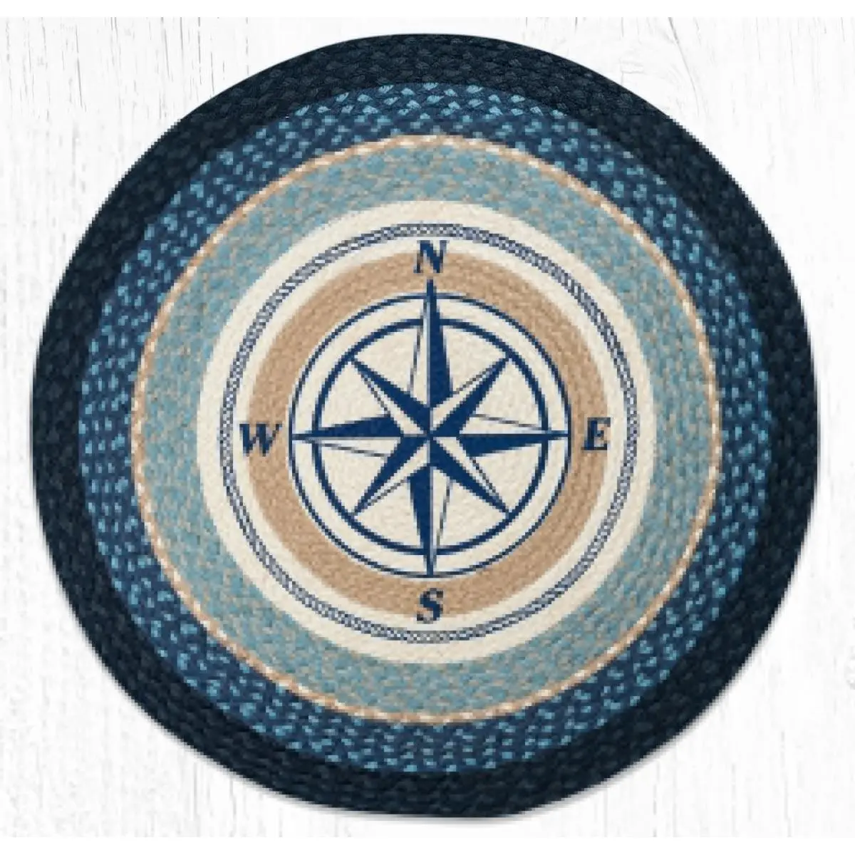Capitol Importing 66-443CR 27"x27" RP-443 Compass Rose Round Patch Rug - Braided Look, Hand-Stenciled Geometric Pattern Rug for Equestrian Sports, Outdoor Leisure Use, 27" X 27"