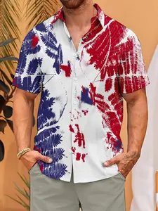 Men's Summer Hawaiian Collared Shirt Casual Button Front Palm Leaf Tropical Print, Soft Skin-Friendly Material, Perfect for Vacation Casual Wear, Limited Time Offer Fast Shipping, Menswear Top