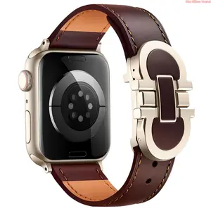 Magnetic Genuine Leather Watch Band, Adjustable Soft Comfort Wrist Strap 38/40/41/42/44/45/46/49mm For Business Daily Formal Wear Compatible with Apple Watch Series 2 To 10 SE Ultra (No Watch)