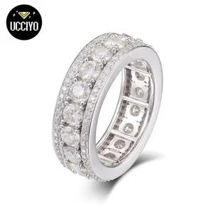【#R44 livestream】UCCIYO 8mm Synthetic Moissanite Rings For Men Hip Hop Jewelry Sterling Silver S925