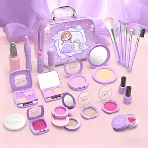 18pcs/22pcs Kids Realistic Makeup Set, Cute Style, Kids Vanity, Includes Makeup Brushes & Nail Polish, Pretend Play Toy, Suitable for Girls 3+