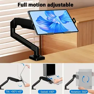 2 in 1 Laptop Arm Mount, Adjustable Laptop Desk Mount, Laptop Holder Tray Desktop Stand Clamp-on, features 180° rotation at three joints,Adjustable Height,Flexible Device Compatibility, perfect for office workstations,gaming setups,music studios