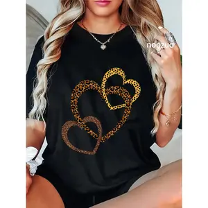 100% Cotton Hearts Love Leopard Cheetah Shirt Women's Animal Print Hard T-Shirt