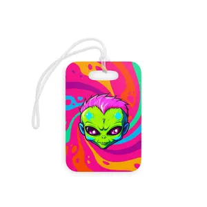 Alien Cartoon Luggage Tags - Fun and Unique Travel Accessories, Sci-Fi Bag Tags, Space Alien Suitcase Identifier, Extraterrestrial Backpack