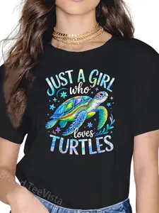 100% Cotton Sea Turtle Cute Just a Girl Who Loves Turtles T-Shirt