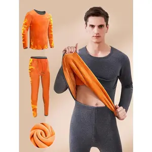 Men’s thick fleece-lined warm set; loose super-thick coldproof underwear top and pants for middle-aged youth; men’s winter underwear; thermal fleece pants for men; V-neck thermal underwear for men; men’s winter tights; thermal pants for men