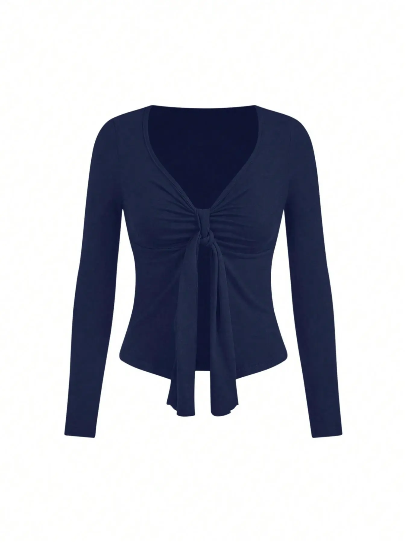 Women's Solid Color Tie Side Wrap Semi - Sheer Top, Casual Long Sleeve Open Front Top for Daily Wear, Ladies Clothes for All Seasons, Shirts, Blouse, Casual Classy Top, Basic Blouses