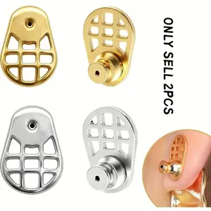2 Pairs set 18k Gold Plated Anti-Slip Earring Stoppers, Mesh Texture Thickened Secure Inserts, Ideal for Studs, Hoops, Dangle Earrings