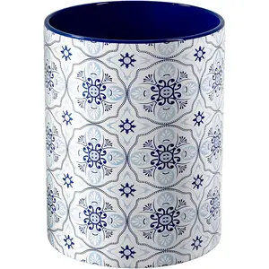 Ceramic Kitchen Utensil Holder for Countertop, Large Mediterranean Utensil Crock ,Navy Blue