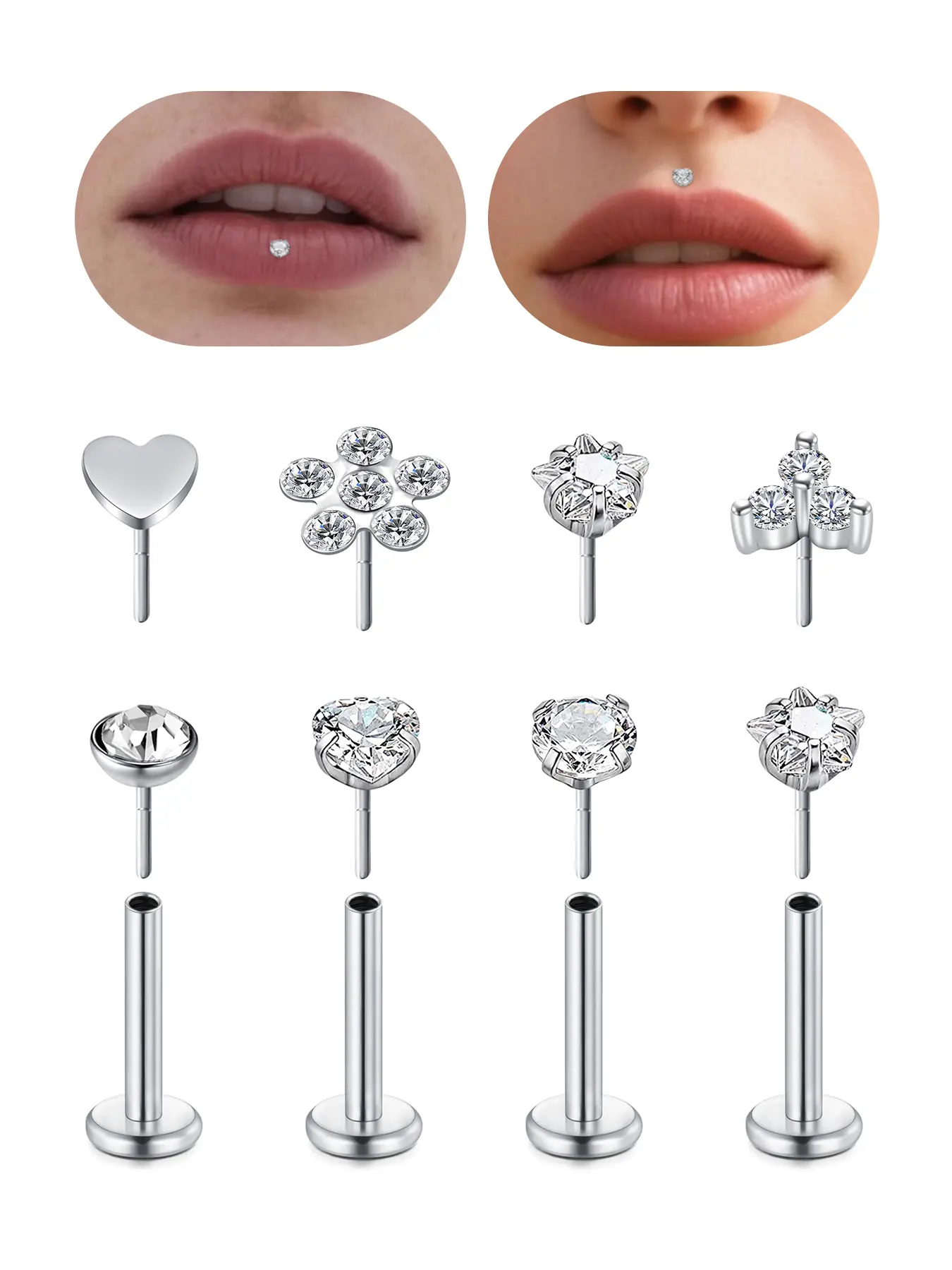 16G Push in Lip Rings Stainless Surgical Steel Labret Jewelry Cartilage Tragus Helix Pierced Ring Earrings Studs Nose Ring Medusa Piercing Jewelry For Women Men 6 Pairs Fashion Body Jewelry