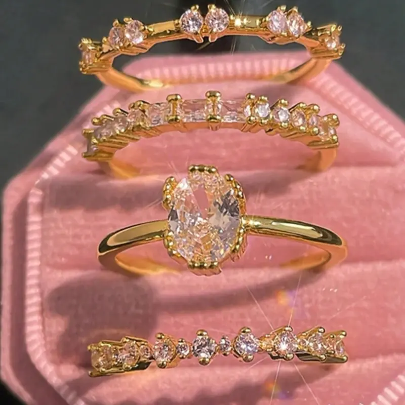 Elegant Stackable Ring Set, 4pcs Layering Geometric Rings with Sparkling Zirconia, Perfect Gift, Fashion Rings for Special Occasions
