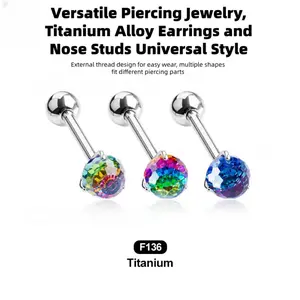 Titanium alloy tongue nail straight rod color zircon tongue ring suitable for human puncture jewelry, unisex, birthday, Valentine's Day, Mother's Day, Christmas, Halloween gifts