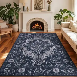 Geanup Boho Hallway Rug Runner, Low Pile Vintage Rugs for Living Room Washable Non Slip, Soft Faux Wool Thin Printed Carpet Runner for Entryway Kitchen Bedroom Laundry