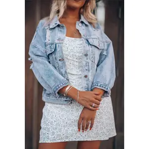 Distressed Drop Shoulder Denim Jacket