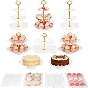 12Pcs Plastic Dessert Stand Set, 3-Tier & 2-Tier Cake Display Rack, Multipurpose Serving Holder for Cookie Candy Birthday Party Decor