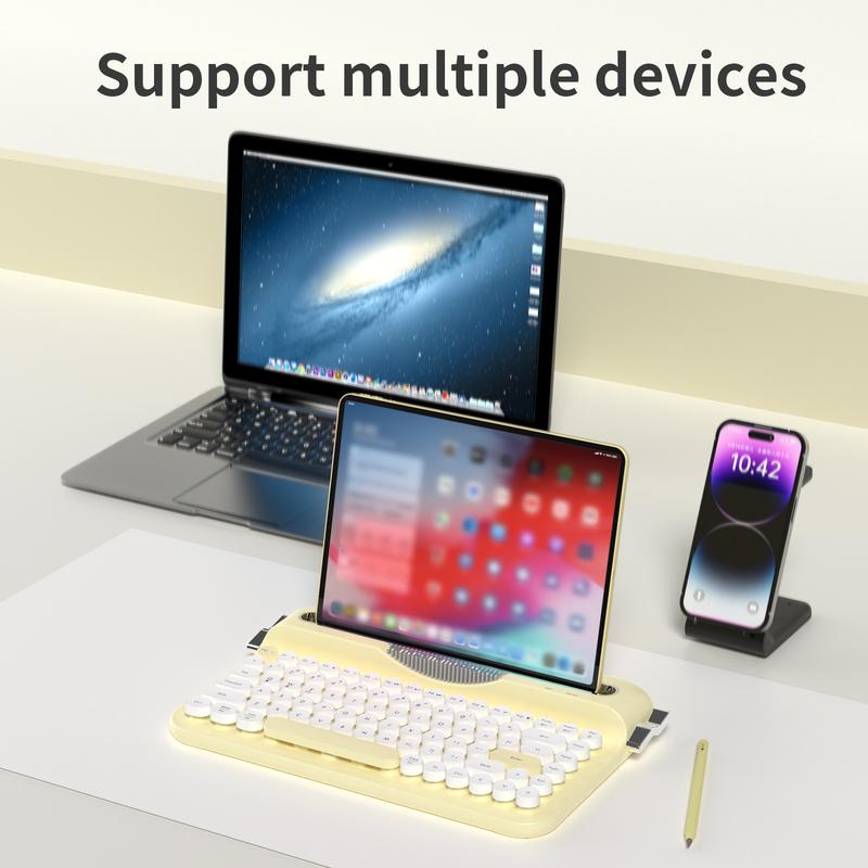 AJAZZ AF84 High Appearance Wireless Thin Film Keyboard Dual Mode 2.4G Bluetooth 84 Key Retro Keyboard Fast Response Punk Typewriter Female Keyboard Code Word Office Support Multiple Systems Suitable for Office Use Requires Self Provided AAA Battery * 2