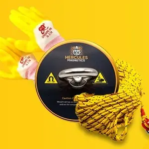 Hercules Magnetics 1000 lbs Magnet Fishing Kit, Fishing Magnet with 100ft Nylon Rope with Carabiner Ultra-Powerful Magnets with Rope for Retrieving Items in River, Lake, Beach, Lawn, Unique Gold Color