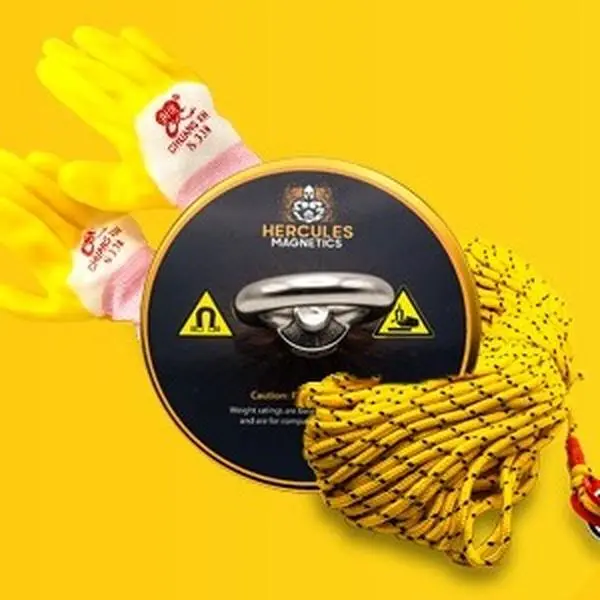 Hercules Magnetics 1000 lbs Magnet Fishing Kit, Fishing Magnet with 100ft Nylon Rope with Carabiner Ultra-Powerful Magnets with Rope for Retrieving Items in River, Lake, Beach, Lawn, Unique Gold Color