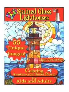 Stained Glass Lighthouses Coloring Book - Coastal Ocean-Themed Art Supply with 55 Designs for Relaxation, Stress Relief